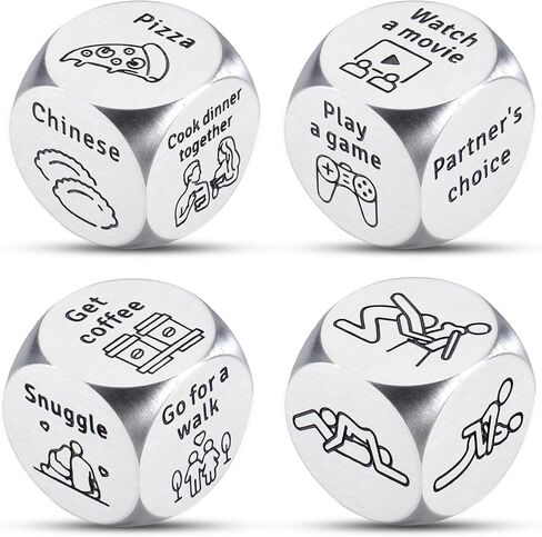 4PCS Date Night Dice Christmas Stocking Stuffers for Adults Stocking Stuffers for Women Men White Elephant Gifts Gag Gift 50th 11th Anniversary Steel Gift Couple Games for Date Night Wedding Valentine in Saudi Arabia