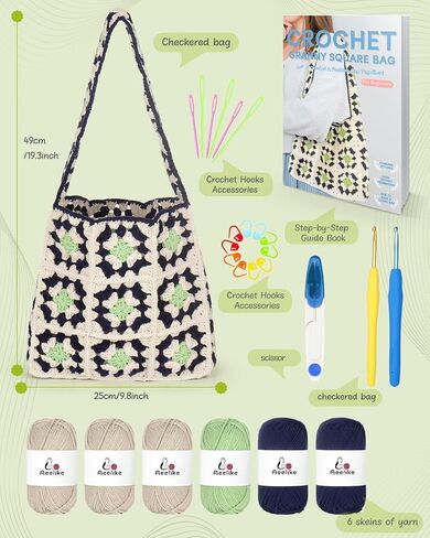 Aeelike Crochet Bag Kit, Shoulder Bag Crochet Kit Crochet Tote Bag Kit for Beginners with Step-by-Step Instructions & Crochet Accessories Tools for Adults Kids Crocheting Lovers, Crochet Gift in Saudi Arabia