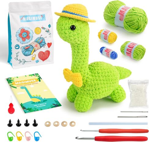 MAGIMUSE Crochet Kit for Beginners, Amigurumi Crocheting Animals Kits w Step-by-Step Video Tutorials, Knitting Starter Kit Learn to Crochet Kits for Adults, Brachiosaurus Dinosaur (40%+ Yarn Content) in Kuwait