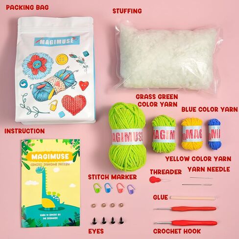 MAGIMUSE Crochet Kit for Beginners, Amigurumi Crocheting Animals Kits w Step-by-Step Video Tutorials, Knitting Starter Kit Learn to Crochet Kits for Adults, Brachiosaurus Dinosaur (40%+ Yarn Content) in Kuwait