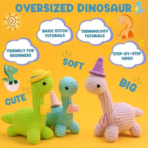 MAGIMUSE Crochet Kit for Beginners, Amigurumi Crocheting Animals Kits w Step-by-Step Video Tutorials, Knitting Starter Kit Learn to Crochet Kits for Adults, Brachiosaurus Dinosaur (40%+ Yarn Content) in Kuwait