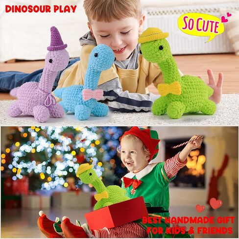MAGIMUSE Crochet Kit for Beginners, Amigurumi Crocheting Animals Kits w Step-by-Step Video Tutorials, Knitting Starter Kit Learn to Crochet Kits for Adults, Brachiosaurus Dinosaur (40%+ Yarn Content) in Kuwait
