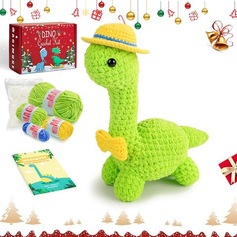 MAGIMUSE Crochet Kit for Beginners, Amigurumi Crocheting Animals Kits w Step-by-Step Video Tutorials, Knitting Starter Kit Learn to Crochet Kits for Adults, Brachiosaurus Dinosaur (40%+ Yarn Content) in Kuwait