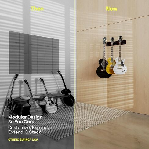رف حائط جيتار SW5RL-C-K من String Swing - شماعة جيتار متعددة - حامل جيتار مثبت على الحائط للقيثارات الصوتية والكهربائية - 5 شماعات ذراع مبطنة شديدة التحمل وسكك حديدية نحاسية - صنع في الولايات المتحدة الأمريكية in Kuwait
