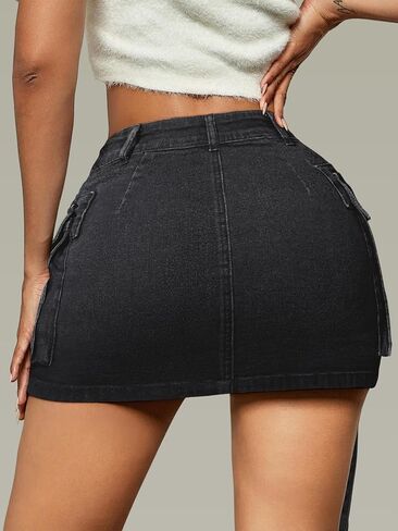 Women Cargo Skirt Denim Mini Low Waist Y2K Jean Skirts with Pockets in Saudi Arabia