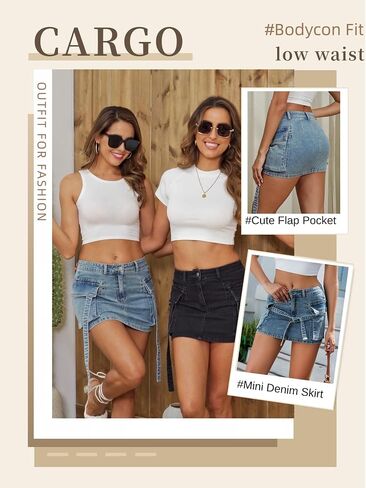 Women Cargo Skirt Denim Mini Low Waist Y2K Jean Skirts with Pockets in Saudi Arabia