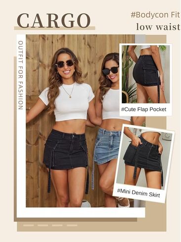 Women Cargo Skirt Denim Mini Low Waist Y2K Jean Skirts with Pockets in Saudi Arabia
