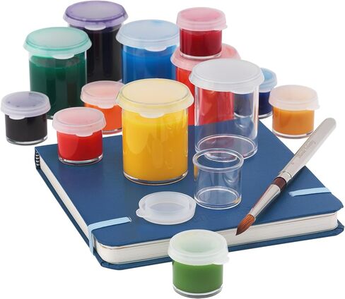 Creative Mark Assorted Pack of 14 Storage Cups - 8 Small 10 ml & 6 Large 45 ml Durable Clear Plastic Paint Containers with Lids for Artists, Students, Professionals in Saudi Arabia