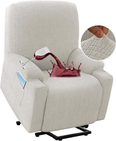 H.VERSAILTEX 100% Waterproof Stretch Couch Cover Recliner Cover Electric Power Lift Recliner Chair Cover for Elderly Fitted Standard Large Recliner with Side Pocket, Soft Thick Jacquard,Grey in Kuwait