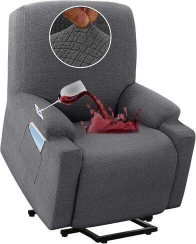 H.VERSAILTEX 100% Waterproof Stretch Couch Cover Recliner Cover Electric Power Lift Recliner Chair Cover for Elderly Fitted Standard Large Recliner with Side Pocket, Soft Thick Jacquard,Grey in Kuwait
