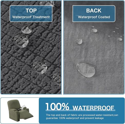 H.VERSAILTEX 100% Waterproof Stretch Couch Cover Recliner Cover Electric Power Lift Recliner Chair Cover for Elderly Fitted Standard Large Recliner with Side Pocket, Soft Thick Jacquard,Grey in Kuwait