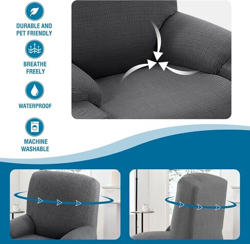 H.VERSAILTEX 100% Waterproof Stretch Couch Cover Recliner Cover Electric Power Lift Recliner Chair Cover for Elderly Fitted Standard Large Recliner with Side Pocket, Soft Thick Jacquard,Grey in Kuwait
