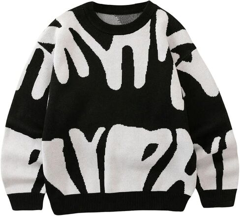 Floerns Boy's Graphic Long Sleeve Pullovers Crew Neck Knitted Drop Shoulder Sweaters in Saudi Arabia