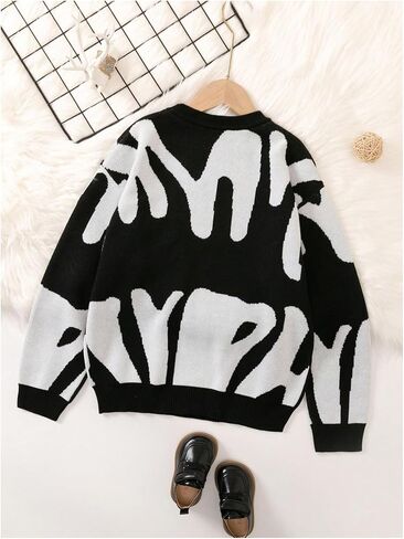 Floerns Boy's Graphic Long Sleeve Pullovers Crew Neck Knitted Drop Shoulder Sweaters in Saudi Arabia