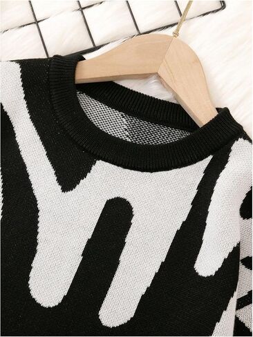 Floerns Boy's Graphic Long Sleeve Pullovers Crew Neck Knitted Drop Shoulder Sweaters in Saudi Arabia