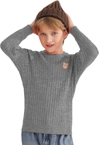 Boys Fall Twisted Knit Cable Sweaters Kids Winter Long Sleeve Warm Soft Pullover Outfits with Bear Embroidery 6-12Years in Saudi Arabia