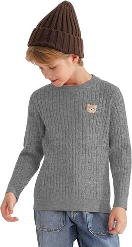 Boys Fall Twisted Knit Cable Sweaters Kids Winter Long Sleeve Warm Soft Pullover Outfits with Bear Embroidery 6-12Years in Saudi Arabia