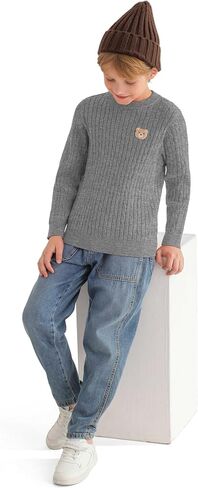 Boys Fall Twisted Knit Cable Sweaters Kids Winter Long Sleeve Warm Soft Pullover Outfits with Bear Embroidery 6-12Years in Saudi Arabia