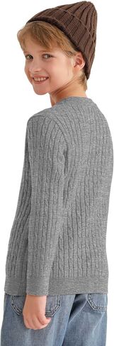 Boys Fall Twisted Knit Cable Sweaters Kids Winter Long Sleeve Warm Soft Pullover Outfits with Bear Embroidery 6-12Years in Saudi Arabia