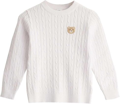Boys Fall Twisted Knit Cable Sweaters Kids Winter Long Sleeve Warm Soft Pullover Outfits with Bear Embroidery 6-12Years in Saudi Arabia