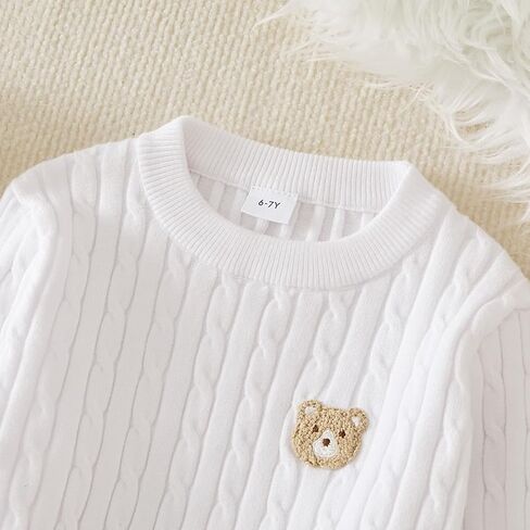 Boys Fall Twisted Knit Cable Sweaters Kids Winter Long Sleeve Warm Soft Pullover Outfits with Bear Embroidery 6-12Years in Saudi Arabia