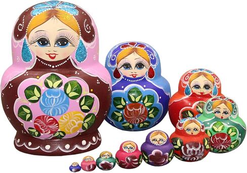 10 قطع من دمى التعشيش الخشبية الجميلة المصنوعة يدويًا من Moonmo هدية التعشيش الروسية دمى التمنيات البيضاء الجميلة على شكل زهرة ماتريوشكا التقليدية. … in Kuwait