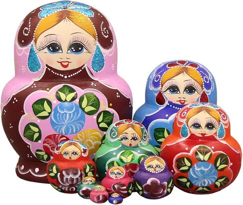 10 قطع من دمى التعشيش الخشبية الجميلة المصنوعة يدويًا من Moonmo هدية التعشيش الروسية دمى التمنيات البيضاء الجميلة على شكل زهرة ماتريوشكا التقليدية. … in Kuwait