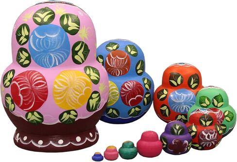 10 قطع من دمى التعشيش الخشبية الجميلة المصنوعة يدويًا من Moonmo هدية التعشيش الروسية دمى التمنيات البيضاء الجميلة على شكل زهرة ماتريوشكا التقليدية. … in Kuwait