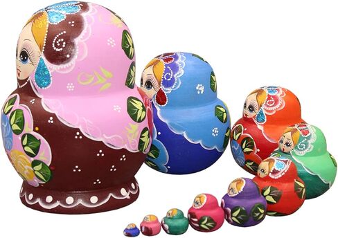 10 قطع من دمى التعشيش الخشبية الجميلة المصنوعة يدويًا من Moonmo هدية التعشيش الروسية دمى التمنيات البيضاء الجميلة على شكل زهرة ماتريوشكا التقليدية. … in Kuwait