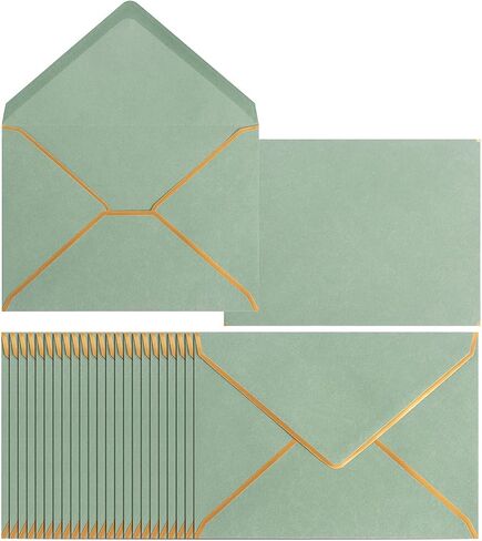 50 Pack A6 Envelopes 4x6 Card Envelopes 6.5x4.75 Self-Adhesive V Flap Envelopes with Gold Border for Office, Wedding Gift Cards, Invitations, Graduation, Baby Shower, Parties (Sage Green, 4x6) in Saudi Arabia
