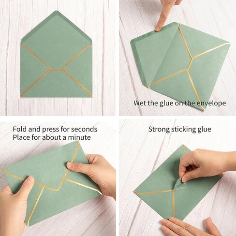 50 Pack A6 Envelopes 4x6 Card Envelopes 6.5x4.75 Self-Adhesive V Flap Envelopes with Gold Border for Office, Wedding Gift Cards, Invitations, Graduation, Baby Shower, Parties (Sage Green, 4x6) in Saudi Arabia