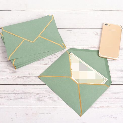50 Pack A6 Envelopes 4x6 Card Envelopes 6.5x4.75 Self-Adhesive V Flap Envelopes with Gold Border for Office, Wedding Gift Cards, Invitations, Graduation, Baby Shower, Parties (Sage Green, 4x6) in Saudi Arabia