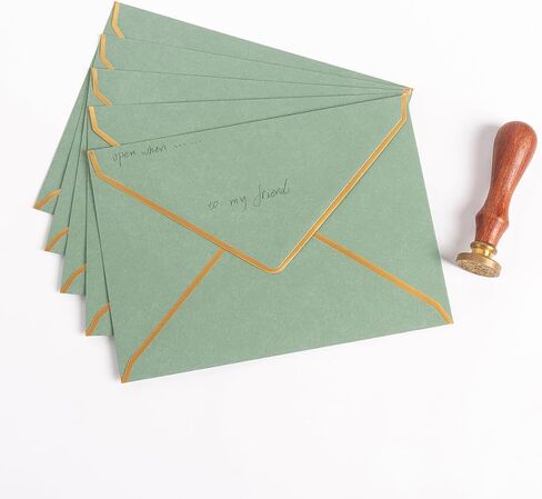 50 Pack A6 Envelopes 4x6 Card Envelopes 6.5x4.75 Self-Adhesive V Flap Envelopes with Gold Border for Office, Wedding Gift Cards, Invitations, Graduation, Baby Shower, Parties (Sage Green, 4x6) in Saudi Arabia