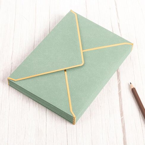 50 Pack A6 Envelopes 4x6 Card Envelopes 6.5x4.75 Self-Adhesive V Flap Envelopes with Gold Border for Office, Wedding Gift Cards, Invitations, Graduation, Baby Shower, Parties (Sage Green, 4x6) in Saudi Arabia