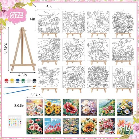 Tenceur 12 Sets Ramadan Pre Drawn Painting Canvas Kit for Adults & Kids Pre Printed Stretched Canvas with Mini Easels, Acrylic Paints and Brushes DIY Islamic Art Craft for Eid, Party and Home Decor in Kuwait