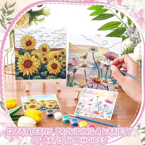 Tenceur 12 Sets Ramadan Pre Drawn Painting Canvas Kit for Adults & Kids Pre Printed Stretched Canvas with Mini Easels, Acrylic Paints and Brushes DIY Islamic Art Craft for Eid, Party and Home Decor in Kuwait