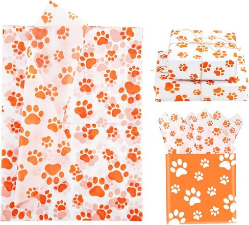 30 Tissue Paper Sheets, 14x20 inch Dog Paw Tissue Paper Gift Wrap Paper for Gift Bag Packaging Christmas Wedding Birthday Party Art DIY Crafts Supplies (Orange) in Saudi Arabia