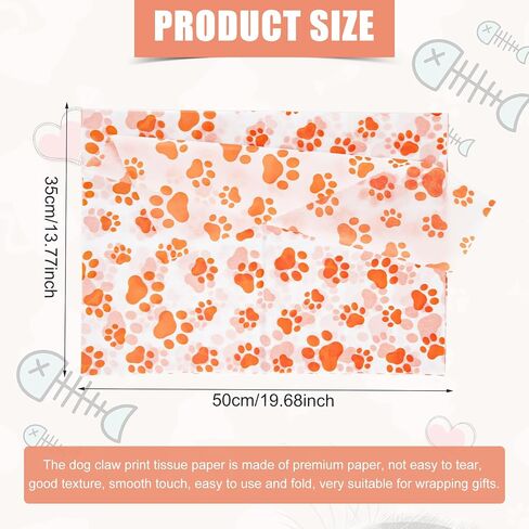 30 Tissue Paper Sheets, 14x20 inch Dog Paw Tissue Paper Gift Wrap Paper for Gift Bag Packaging Christmas Wedding Birthday Party Art DIY Crafts Supplies (Orange) in Saudi Arabia
