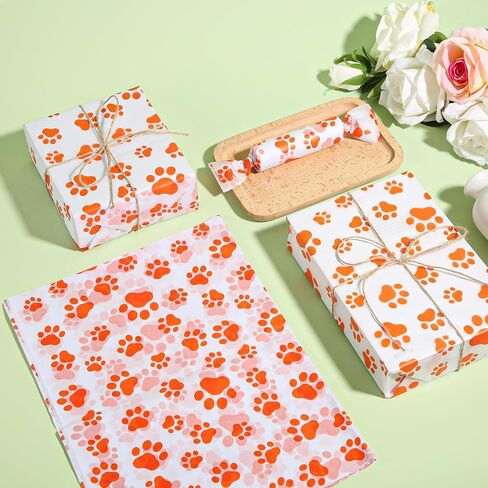 30 Tissue Paper Sheets, 14x20 inch Dog Paw Tissue Paper Gift Wrap Paper for Gift Bag Packaging Christmas Wedding Birthday Party Art DIY Crafts Supplies (Orange) in Saudi Arabia