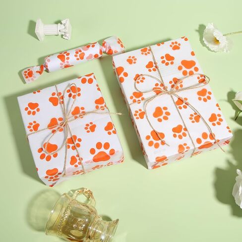 30 Tissue Paper Sheets, 14x20 inch Dog Paw Tissue Paper Gift Wrap Paper for Gift Bag Packaging Christmas Wedding Birthday Party Art DIY Crafts Supplies (Orange) in Saudi Arabia
