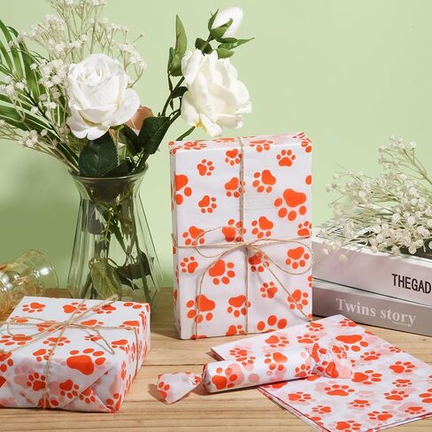 30 Tissue Paper Sheets, 14x20 inch Dog Paw Tissue Paper Gift Wrap Paper for Gift Bag Packaging Christmas Wedding Birthday Party Art DIY Crafts Supplies (Orange) in Saudi Arabia