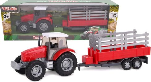 Toyland® 22.5cm Farm Tractor & Tanker/Trailer Set - Free Wheel Action - Boys Farm Toys (Red Trailer) in Saudi Arabia