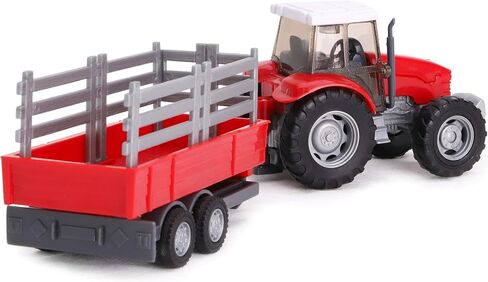 Toyland® 22.5cm Farm Tractor & Tanker/Trailer Set - Free Wheel Action - Boys Farm Toys (Red Trailer) in Saudi Arabia