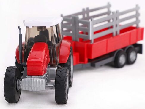 Toyland® 22.5cm Farm Tractor & Tanker/Trailer Set - Free Wheel Action - Boys Farm Toys (Red Trailer) in Saudi Arabia