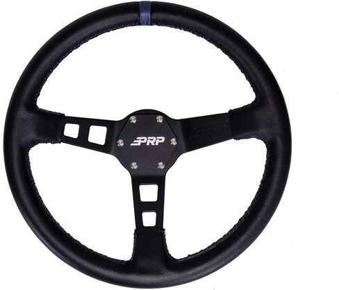مقاعد PRP عجلة قيادة ذات طبق عميق مع قبضة من جلد الغزال لسباق الطرق الوعرة، ألومنيوم عالي القوة، لمسة نهائية سوداء غير لامعة، نمط مسمار عالمي 6 نقاط، طبق 13 بوصة × 3 بوصة (أسود) in Kuwait