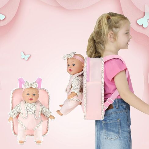 deAO دمية طفل 12 بوصة مع حقيبة ظهر حاملة Playset 14 قطعة دمية طفل ناعمة مع ملابس زجاجة وإكسسوارات مجموعة دمية طفل لعبة للأطفال الصغار in Saudi Arabia