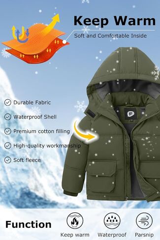 Boys Winter Coat Kids' Thick Puffer Jackets with Removable Hood Warm Quilted Coats in Saudi Arabia