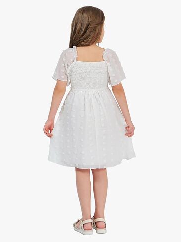 EXLURA Girls 2024 Summer Dresses Short Sleeve Swiss Dot Square Neck Flowy A Line Kids Dress Casual Party Midi Dress 6-15Y in Saudi Arabia