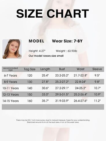 EXLURA Girls 2024 Summer Dresses Short Sleeve Swiss Dot Square Neck Flowy A Line Kids Dress Casual Party Midi Dress 6-15Y in Saudi Arabia