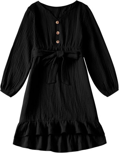 blibean Girls Cotton Long Sleeve Dresses Ruffled Semi Formal Dress Size 6-15 Years in Kuwait